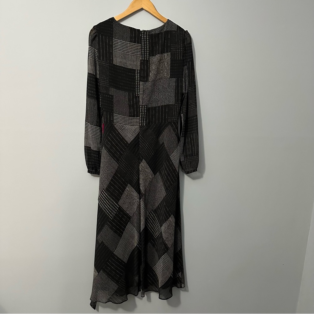 Lauren Ralph Lauren Plaid Wrap Midi Dress Size 12 Dark Academia Chic Patchwork - Picture 4 of 15